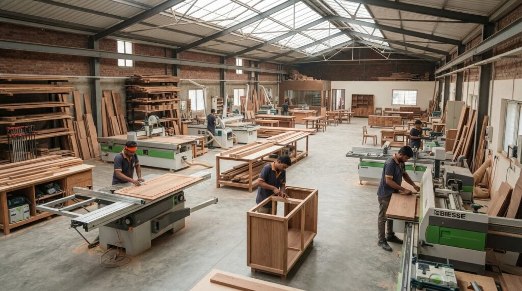 Craftmen Working In Furniture Fa - OrgoWood Furniture