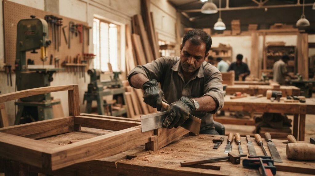 Craftsman Building Wooden Furniture - OrgoWood Furniture