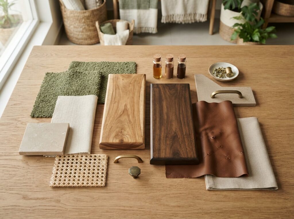 Flat Lay Furniture Material Samp - OrgoWood Furniture