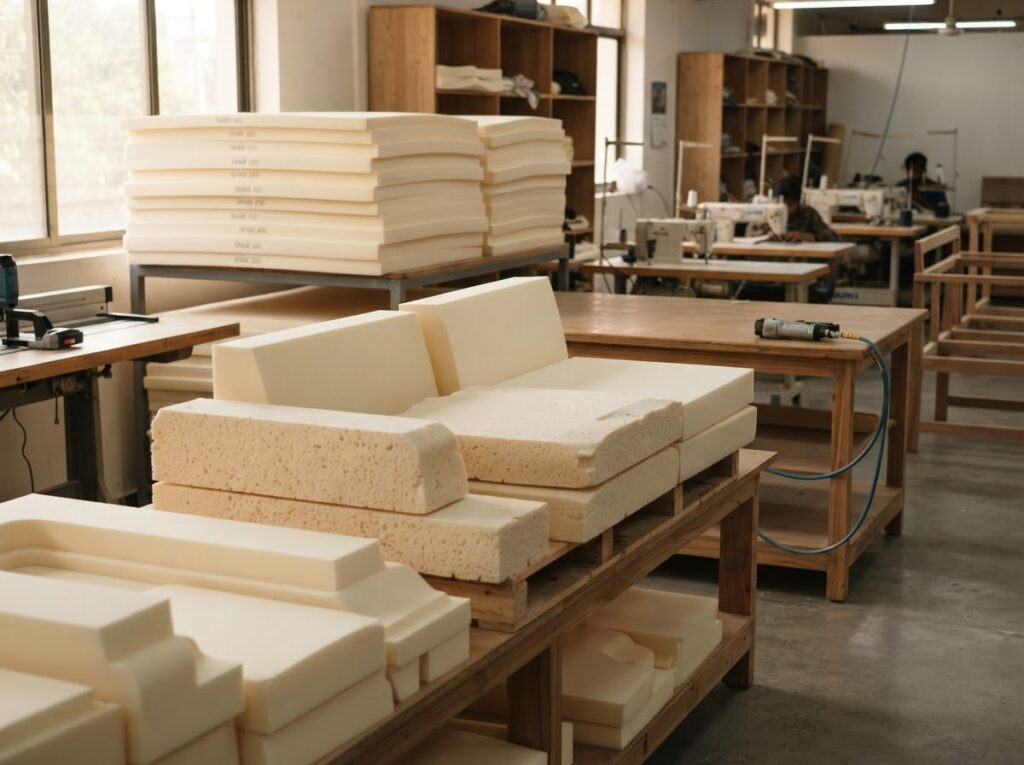 Furniture Foam Arranged In Workshop - OrgoWood Furniture
