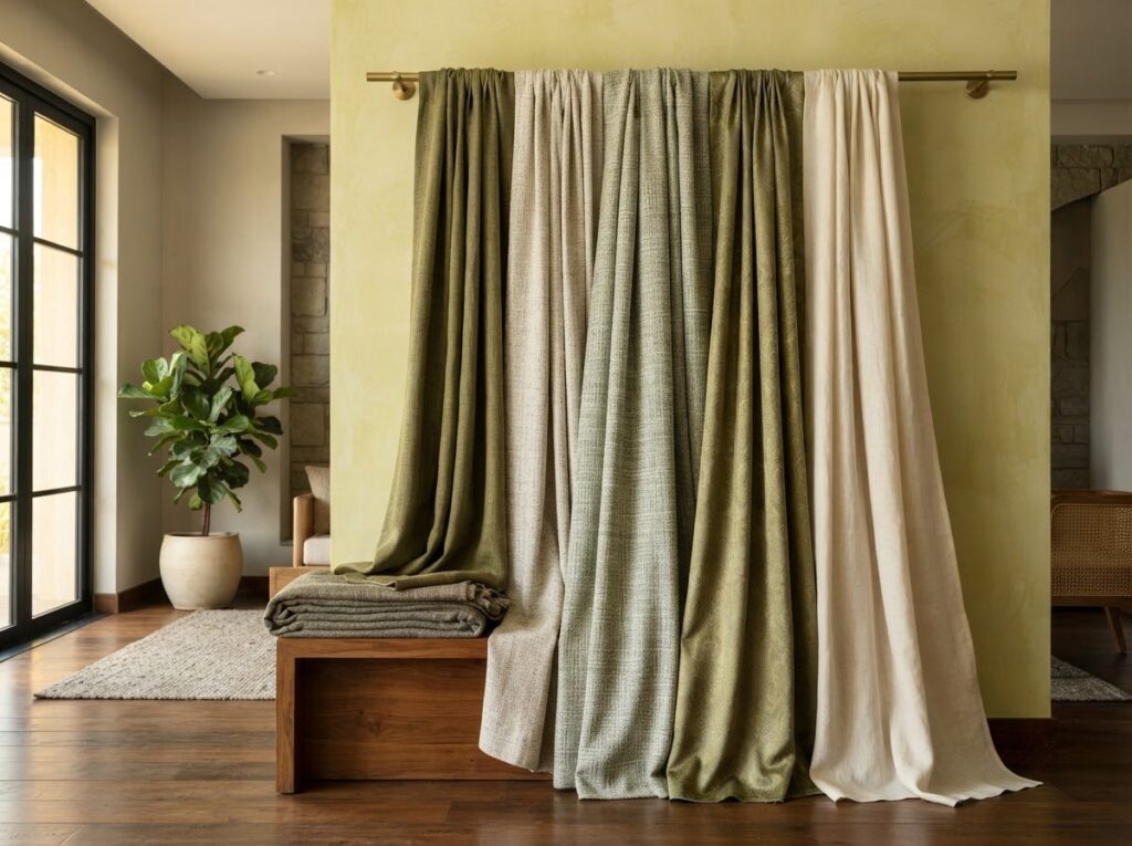 Luxury Curtain Fabrics Displayed - OrgoWood Furniture